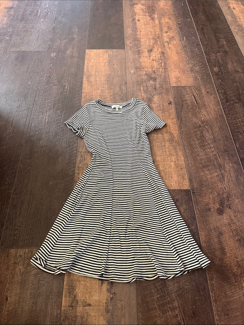 Monteau Black and White Striped Fit-and-Flare Mini Dress